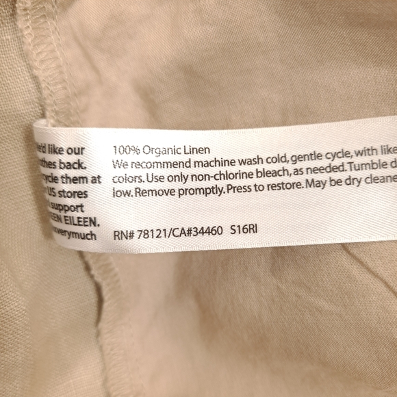 EILEEN FISHER Wide Leg Capri Pants Beige Organic Linen Elastic Waist - Sz Medium - Picture 6 of 7